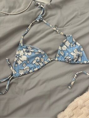Blue Floral Triangle Bikini Top